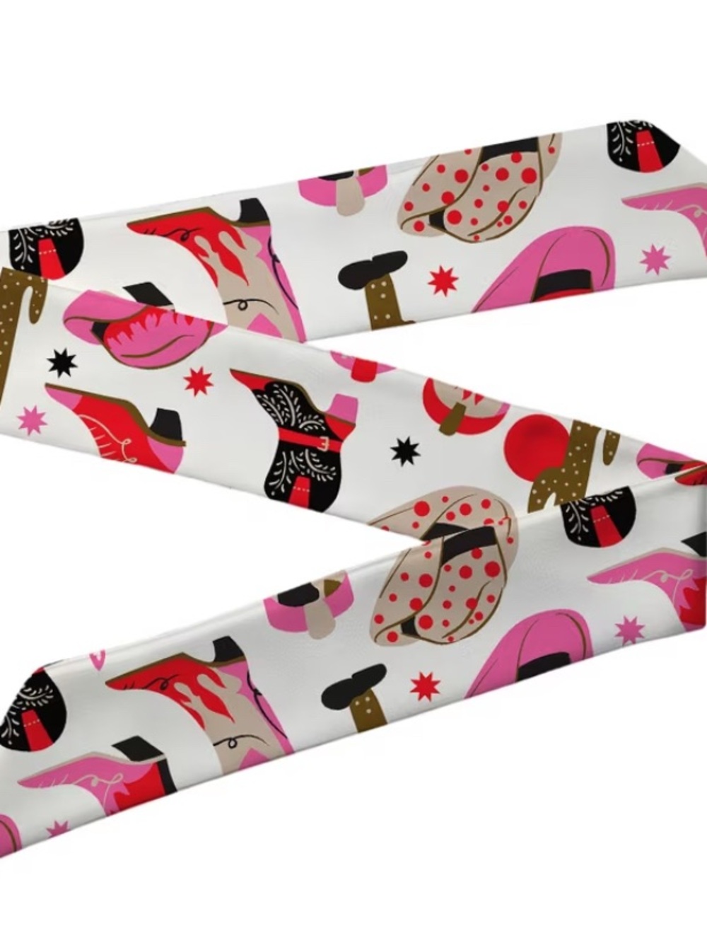 WESTERN Pink Cowboy Boot & Hat Pattern Skinny Scarf - Women Accessories
